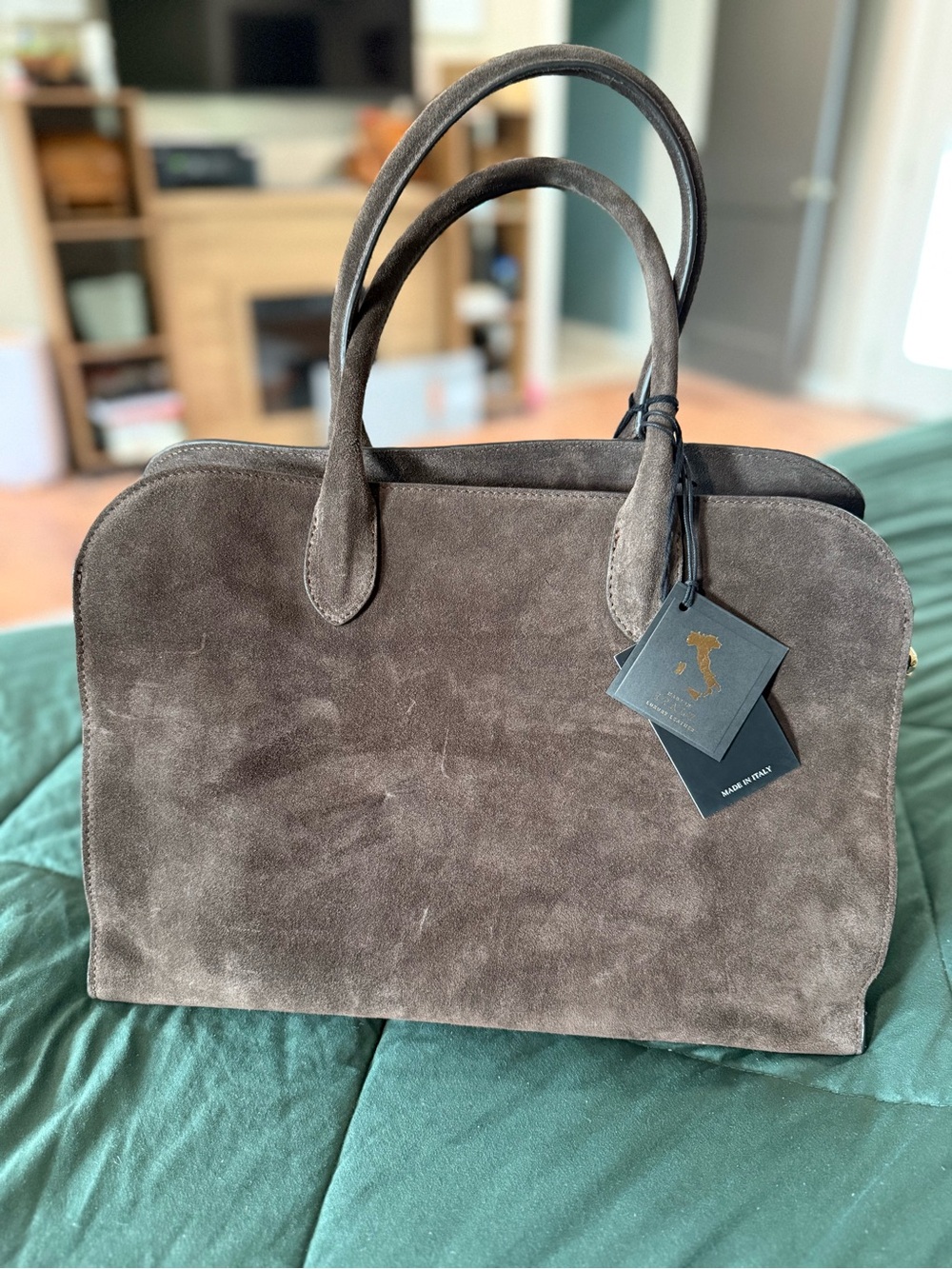 Suede Tote Bag in Dark Brown - Women Bags